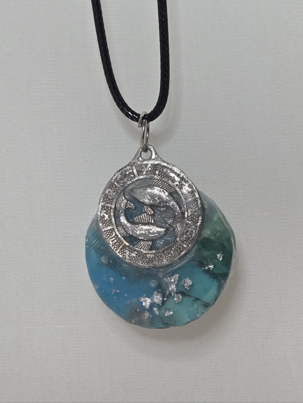 Pisces Zodiac Pendant Necklace Genuine Turquoise